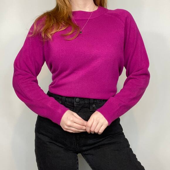 Vintage Unbranded Large Bright Hot Fuchsia Pink Mockneck Sweater - Picture 3 of 9